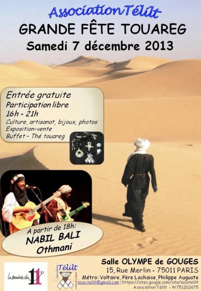 Grande fête Touareg, Association Télilt, samedi 7 décembre 2013