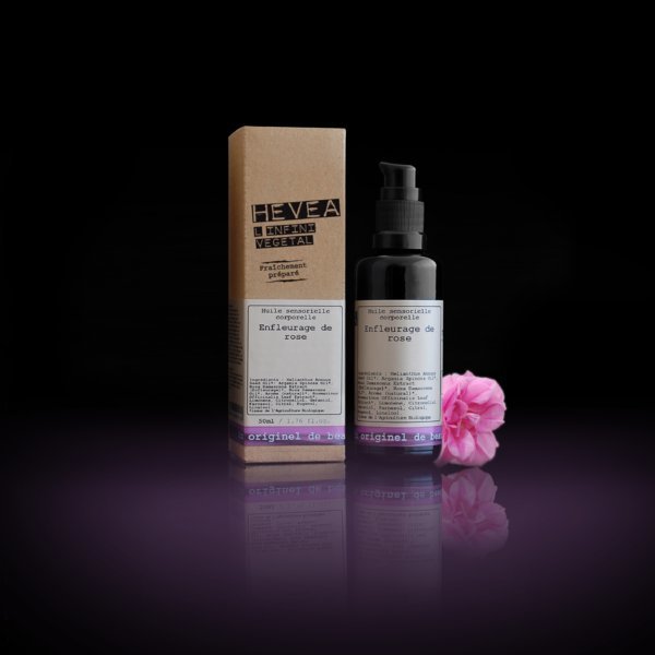 Huile sensorielle corporelle, Enfleurage de rose, Hévéa