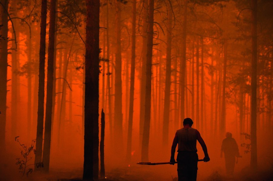 Incendie de forêt en 2010, Russie. Plus de 1 million d’hectares de forêts sont partis en fumée au cours des incendies de l’été 2010, exceptionnellement sec et chaud dans ce pays.