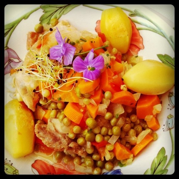 Menu Bio des Nymphéas - Fricassée de poulet crémeuse aux petits pois