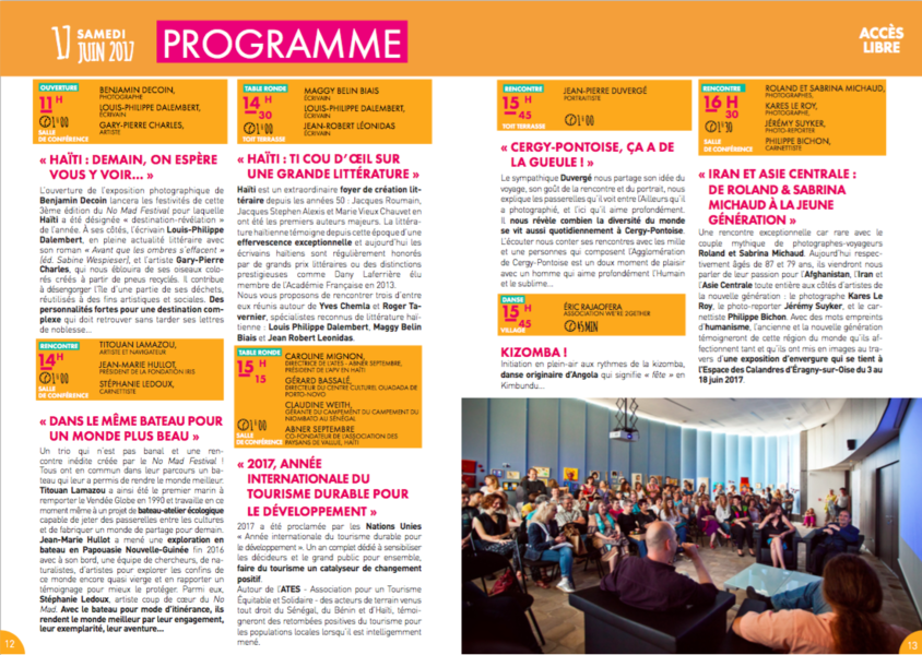 Programme du Samedi 17 Juin 2017 dans le cadre de la 3ème édition du No Mad Festival 2017