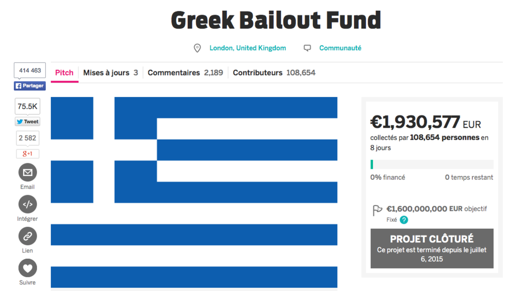 Un crowdfunding pour sauver la Grèce de la faillite sur le site de financement participatif Indiegogo
