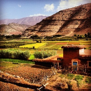 Décor somptueux aux montagnes rouges, aux cultures vertes, au ciel bleu pur - Gîte "Chez Ali" à Agouti, au coeur de la vallée des Aït Bougmez - Maroc